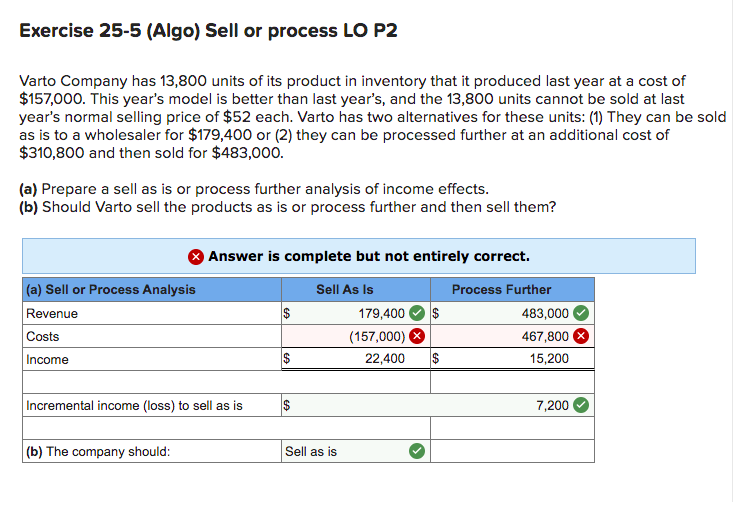 Exercise 25 5 Algo Sell Or Process Lo P2 Varto Company Has 13 800 Units Of Its Product In Inventory That It Produced L 1