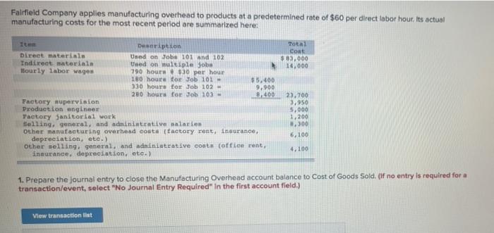 Fairfield Company S Raw Materials Inventory Transactions For The Most Recent Month Are Summarized Here Beginning Raw Ma 4