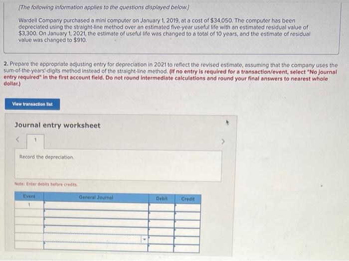 The Following Information Applies To The Questions Displayed Below Wardell Company Purchased A Mini Computer On Janua 1