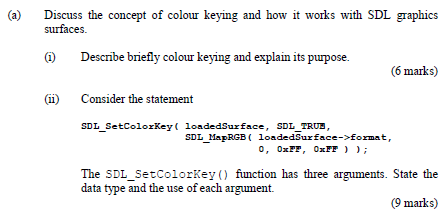 A Discuss The Concept Of Colour Keying And How It Works With Sdl Graphics Surfaces 1 Describe Briefly Colour Keying 1