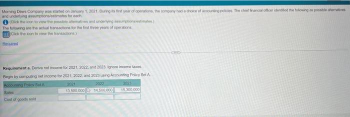 Morning Dews Company Was Started On January 1 2021 During Its First Year Of Operations The Company Had A Choice Of Ac 1