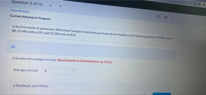 X Your Answer Is Incorrect In Its First Month Of Operations Vaughn Company Made Three Purchases Of Merchandise In The 3