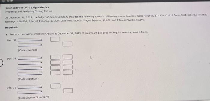 Ebook Brief Exercise 3 36 Algorithmic Preparing And Analyzing Closing Entries At December 31 2019 The Ledger Of Aula 1