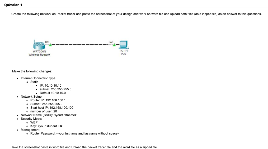 Question 1 Create The Following Network On Packet Tracer And Paste The Screenshot Of Your Design And Work On Word File A 1