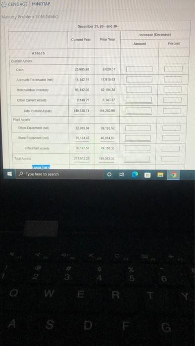 Cengage Mindtap Mastery Problem 17 M Static Assets Ces Cash Accounts Receivable Merchands Inventory Other Cuent Asset 1