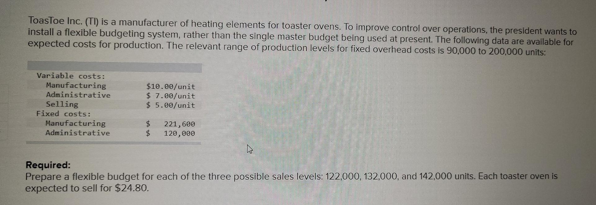Required Prepare A Flexible Budget For Each Of The Three Possible Sales Levels 122 000 132 000 And 142 000 Units Ea 3