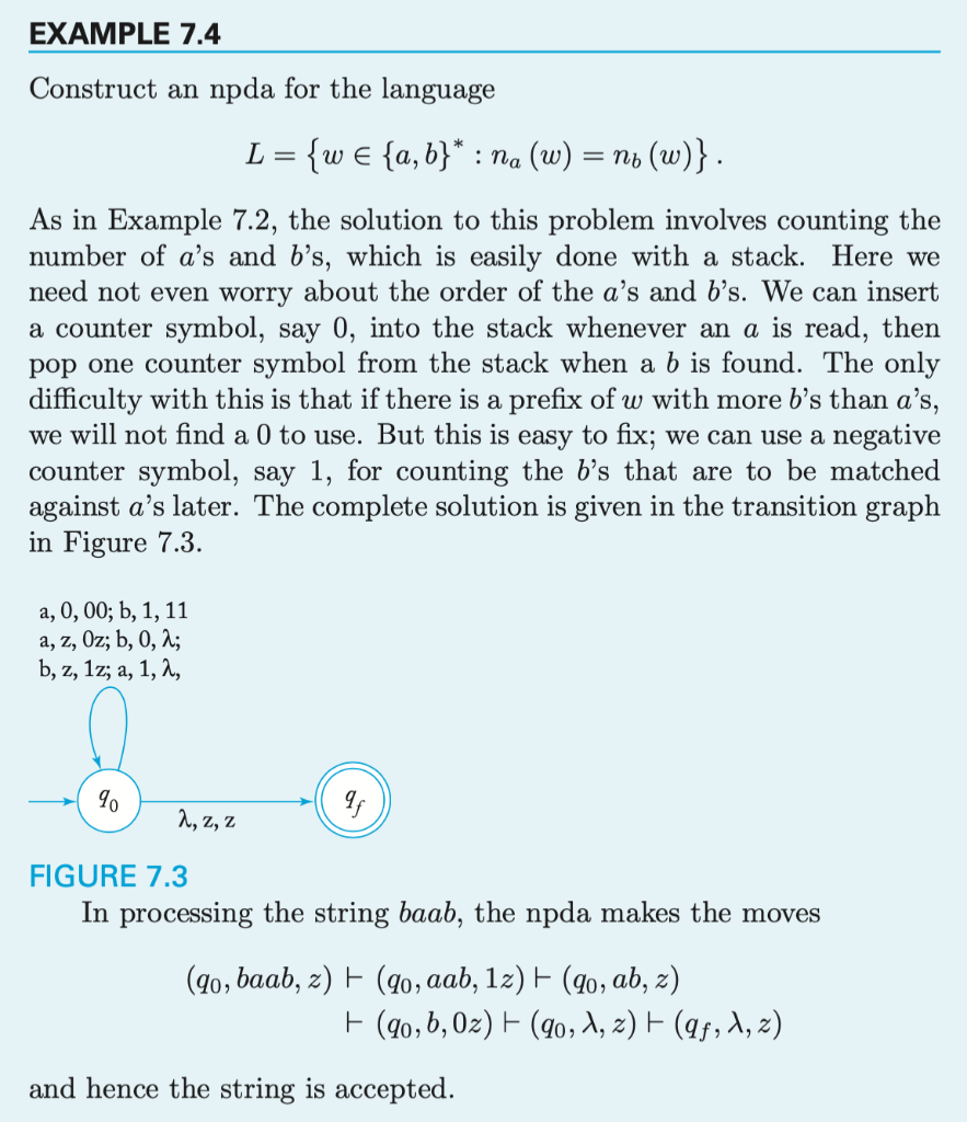 What Language Is Accepted By The Npda In Example 7 4 If We Use F Q0 Qf Not Sure If Answer Is L A B N N 1