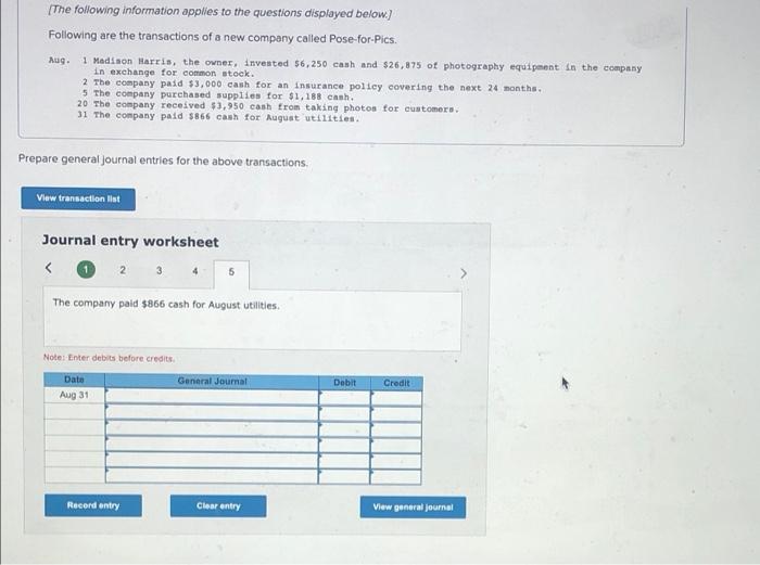 Ces The Following Information Applies To The Questions Displayed Below Following Are The Transactions Of A New Compan 4