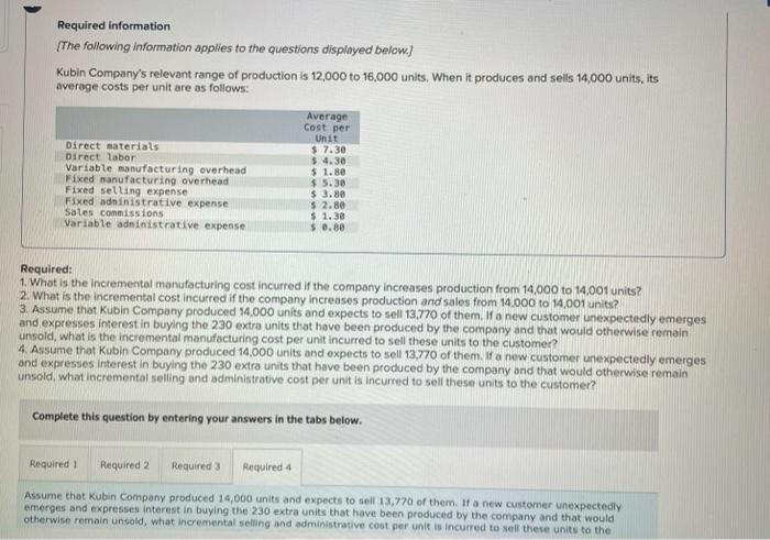 Required Information The Following Information Applies To The Questions Displayed Below Kubin Company S Relevant Rang 1