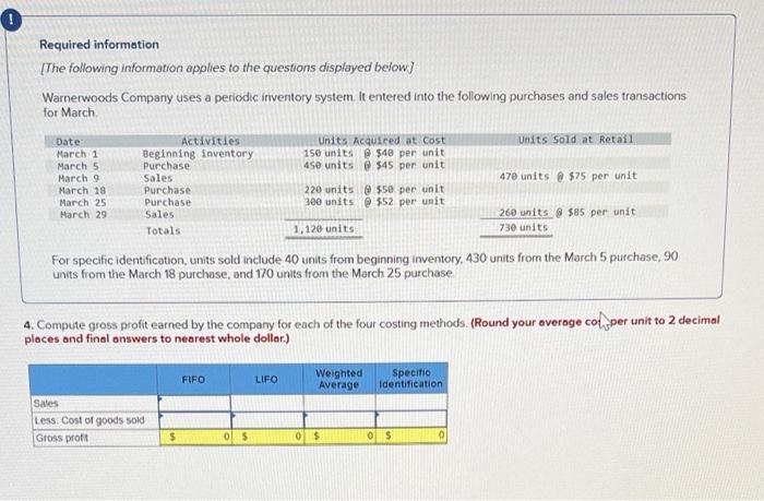 0 Required Information The Following Information Applies To The Questions Displayed Below Warnerwoods Company Uses A P 1