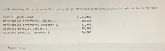 Use The Following Information About The Current Year Operations Of A Company To Calculate The Cash Paid For Merchandise 1