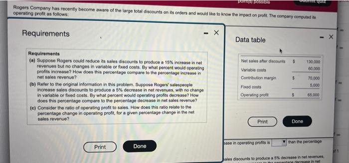 Points Possible Goomit Quiz Rogers Company Has Recently Become Aware Of The Large Total Discounts On Its Orders And Wou 1