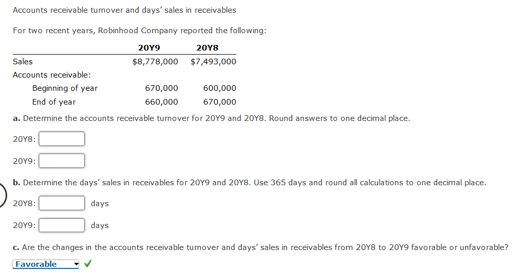 Accounts Receivable Turnover And Days Sales In Receivables For Two Recent Years Robinhood Company Reported The Followi 1