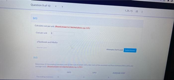 Question 9 Of 10 1 25 5 View Policies Show Attempt History Current Attempt In Progress Sunland Distribution Market 2