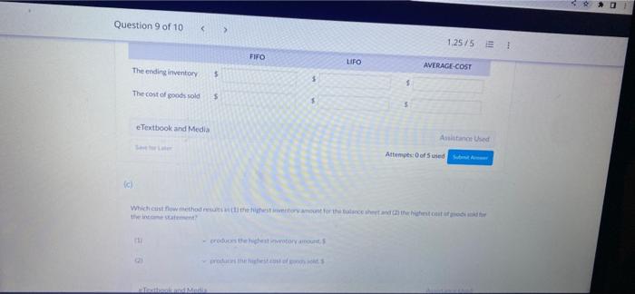 Question 9 Of 10 1 25 5 View Policies Show Attempt History Current Attempt In Progress Sunland Distribution Market 3