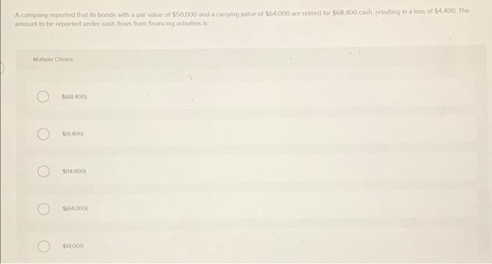 A Company Reported That Its Bonds With A Par Value Of 50 000 And A Carrying Value Of 64 000 Are Retired For 68 400 Ca 1