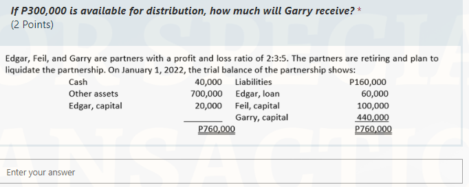 If P300 000 Is Available For Distribution How Much Will Garry Receive 2 Points Edgar Feil And Garry Are Partners 1