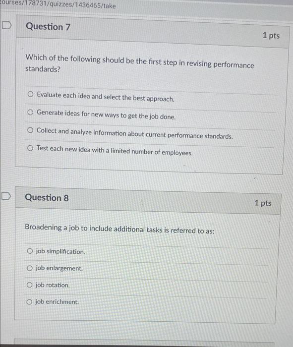 Courses 178731 Quizzes 1436465 Take D Question 7 Which Of The Following Should Be The First Step In Revising Performance 1