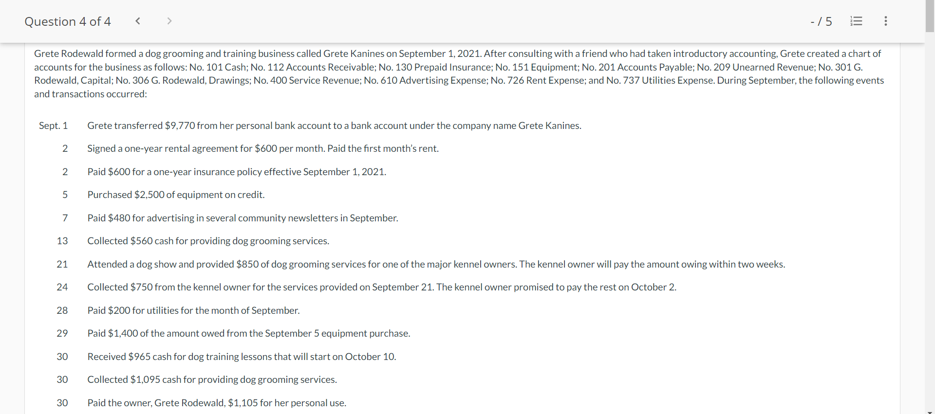 Question 4 Of 4 5 E Grete Rodewald Formed A Dog Grooming And Training Business Called Grete Kanines On September 1