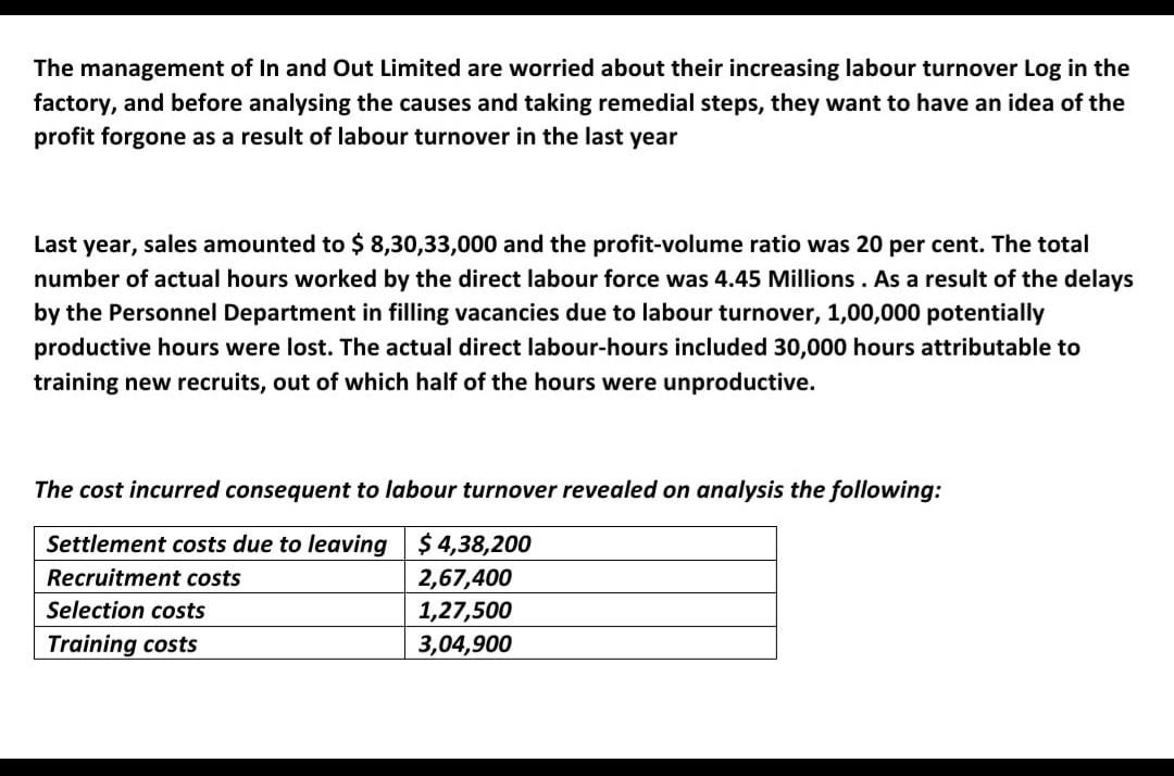 The Management Of In And Out Limited Are Worried About Their Increasing Labour Turnover Log In The Factory And Before A 1