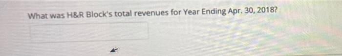 What Was H R Block S Total Revenues For Year Ending Apr 30 2018 1