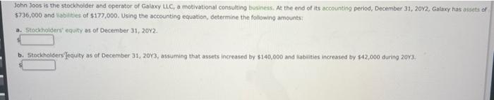 John Joos Is The Stockholder And Operator Of Galaxy Llc A Motivational Consulting Business At The End Of Its Accountin 1