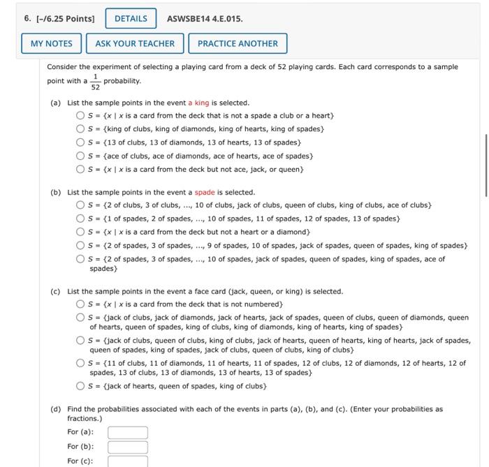 6 6 25 Points Details Aswsbe14 4 E 015 My Notes Ask Your Teacher Practice Another Consider The Experiment Of Selec 1