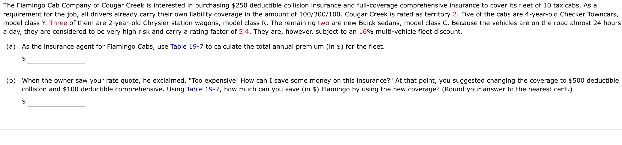 The Flamingo Cab Company Of Cougar Creek Is Interested In Purchasing 250 Deductible Collision Insurance And Full Covera 1