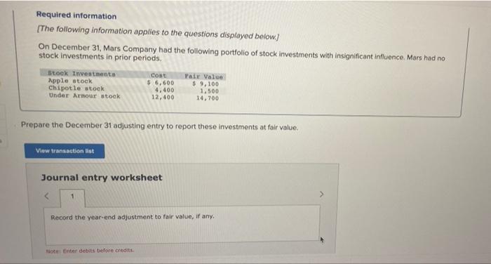 Required Information The Following Information Applies To The Questions Displayed Below On December 31 Mars Company 1