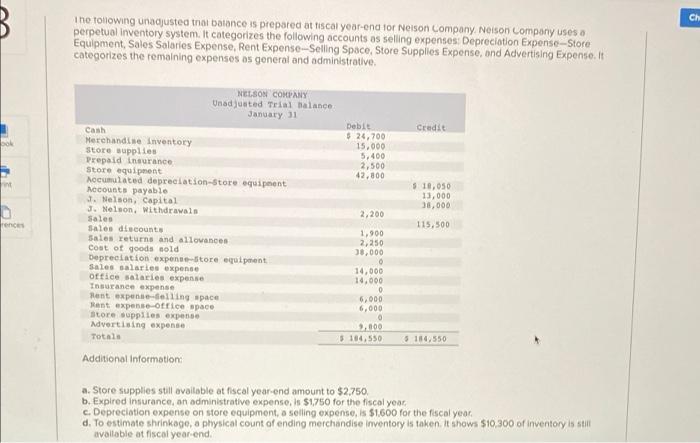 Int Rences The Following Unadjusted Tnal Balance Is Prepared At Fiscal Year End For Neison Company Neison Company Uses 1