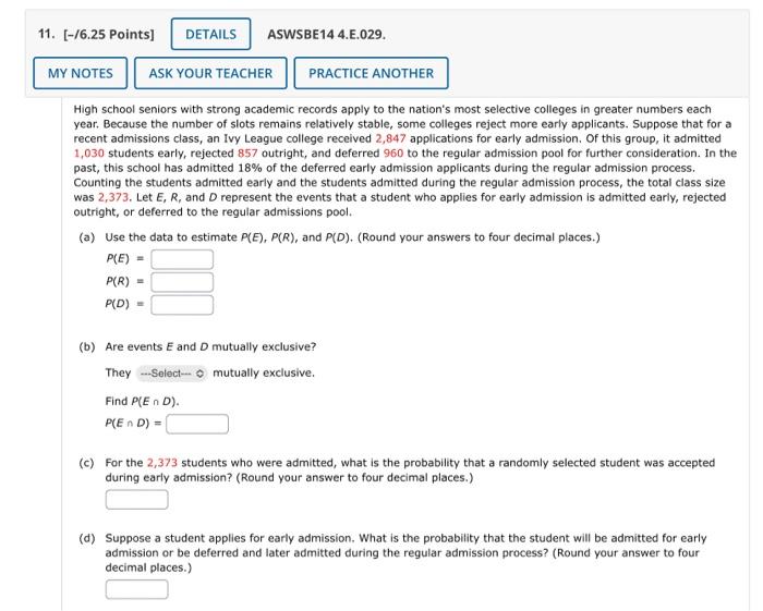 11 6 25 Points Details Aswsbe14 4 E 029 My Notes Ask Your Teacher Practice Another High School Seniors With Strong 2
