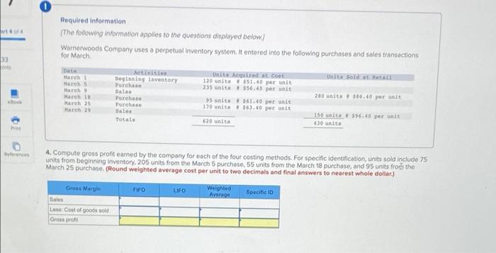 The Following Information Applies To The Questions Displayed Below Warnerwoods Company Uses A Perpetual Inventory Sys 4