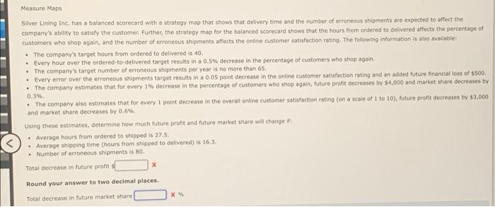 Measure Maps Silver Lining Inc Has A Balanced Scorecard With A Strategy Map That Shows That Delivery Time And The Numbe 1