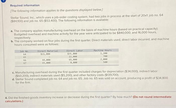 Required Information The Following Information Applies To The Questions Displayed Below Stellar Sound Inc Which Us 1