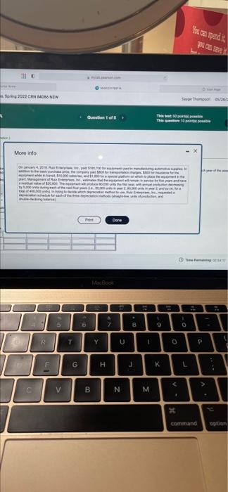 Spring 2022 Crn New Bean More Info On Jay 8 49 R F 5 V T M Question 1 Of 5 Ph A 6 B Macbook 42 Y A 7 Done H S U N J Ng 1