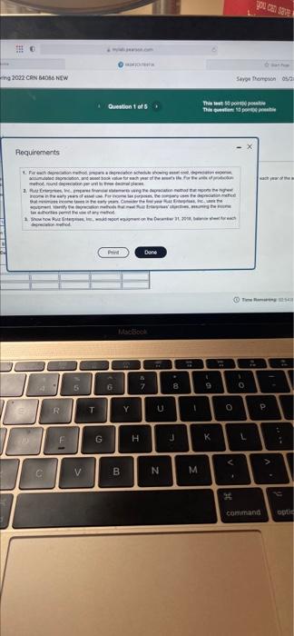 Spring 2022 Crn New Bean More Info On Jay 8 49 R F 5 V T M Question 1 Of 5 Ph A 6 B Macbook 42 Y A 7 Done H S U N J Ng 2