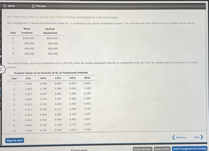 Ebook Print Item Net Present Value Method Internal Rate Of Return Method And Analysis For A Service Company The Manage 1