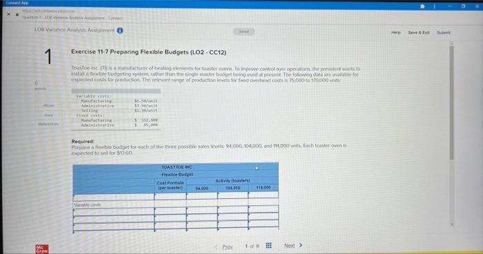 Covert App Mon Com Q10 Vie Mus Age Conve Lo8 Variance Analysis Assignment Exercise 11 7 Preparing Flexible Budgets Lo2 1