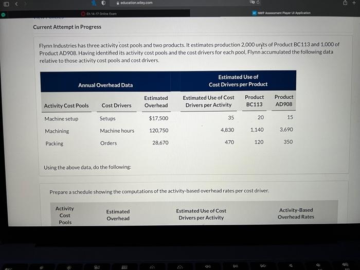 Education Wiley Com Ch 14 17 Online Exam Nwp Assessment Player Application Current Attempt In Progress Flynn Industries 3