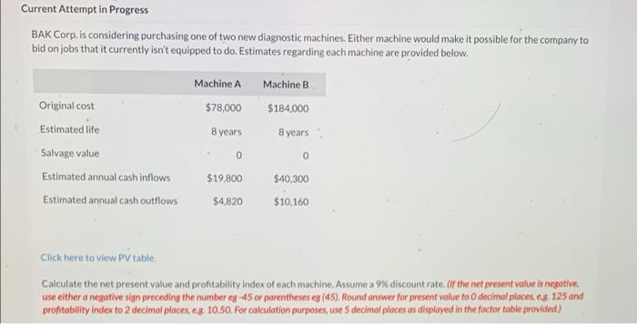 Current Attempt In Progress Bak Corp Is Considering Purchasing One Of Two New Diagnostic Machines Either Machine Would 1