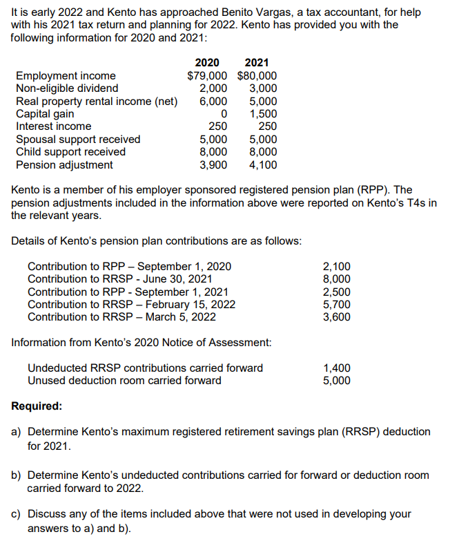It Is Early 2022 And Kento Has Approached Benito Vargas A Tax Accountant For Help With His 2021 Tax Return And Plannin 1