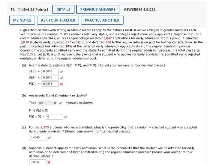 11 4 45 6 25 Points Details Aswsbe14 4 E 029 My Notes Ask Your Teacher Practice Another High School Seniors With Str 1