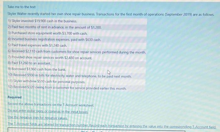 Take Me To The Text Skyler Walter Recently Started Her Own Shoe Repair Business Transactions For The First Month Of Ope 1