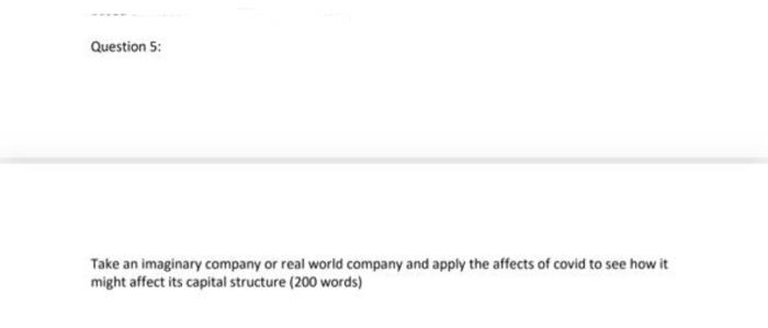Question 5 Take An Imaginary Company Or Real World Company And Apply The Affects Of Covid To See How It Might Affect It 1