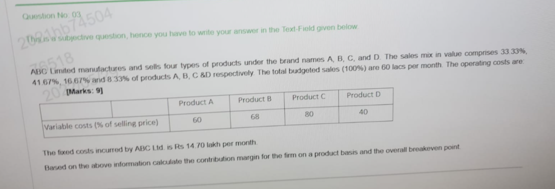 Question No 03 20hb74504 Is A Subjective Question Hence You Have To Write Your Answer In The Text Field Given Below 6 1