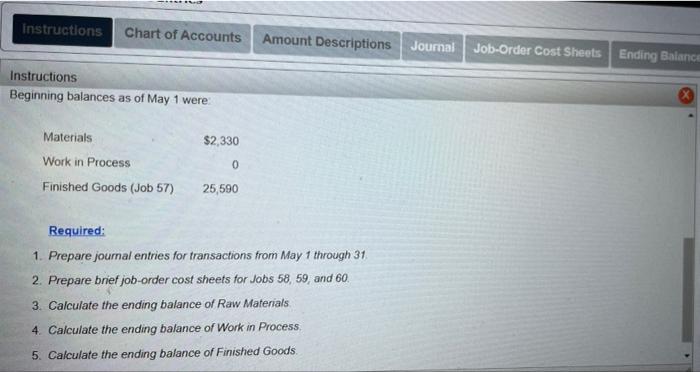 Appendix 4a Journal Entries Instructions Chart Of Accounts Amount Descriptions Journal Job Order Cost Sheets Ending In 2