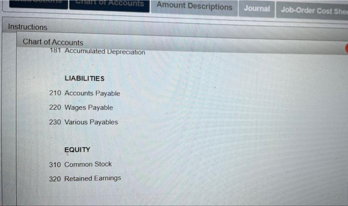 Appendix 4a Journal Entries Instructions Chart Of Accounts Amount Descriptions Journal Job Order Cost Sheets Ending In 5