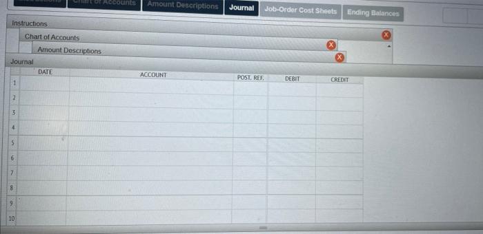 Appendix 4a Journal Entries Instructions Chart Of Accounts Amount Descriptions Journal Job Order Cost Sheets Ending In 8