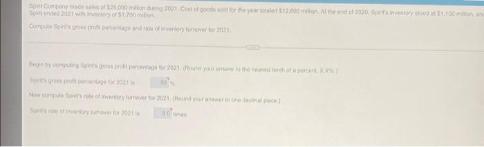 Spinit Company Made Sales Of 28 000 Million During 2021 Cost Of Goods Sold For The Year Totaled 12 600 Million At Th 1