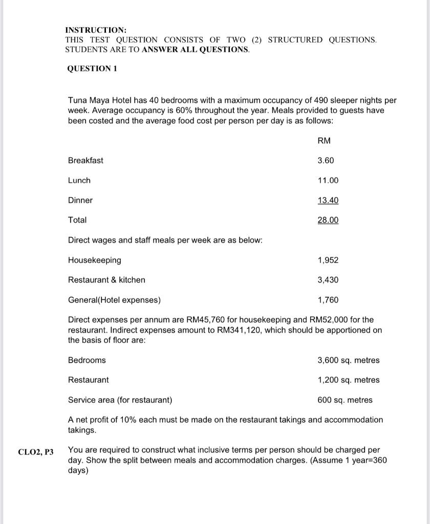 Clo2 P3 Instruction This Test Question Consists Of Two 2 Structured Questions Students Are To Answer All Questions 1